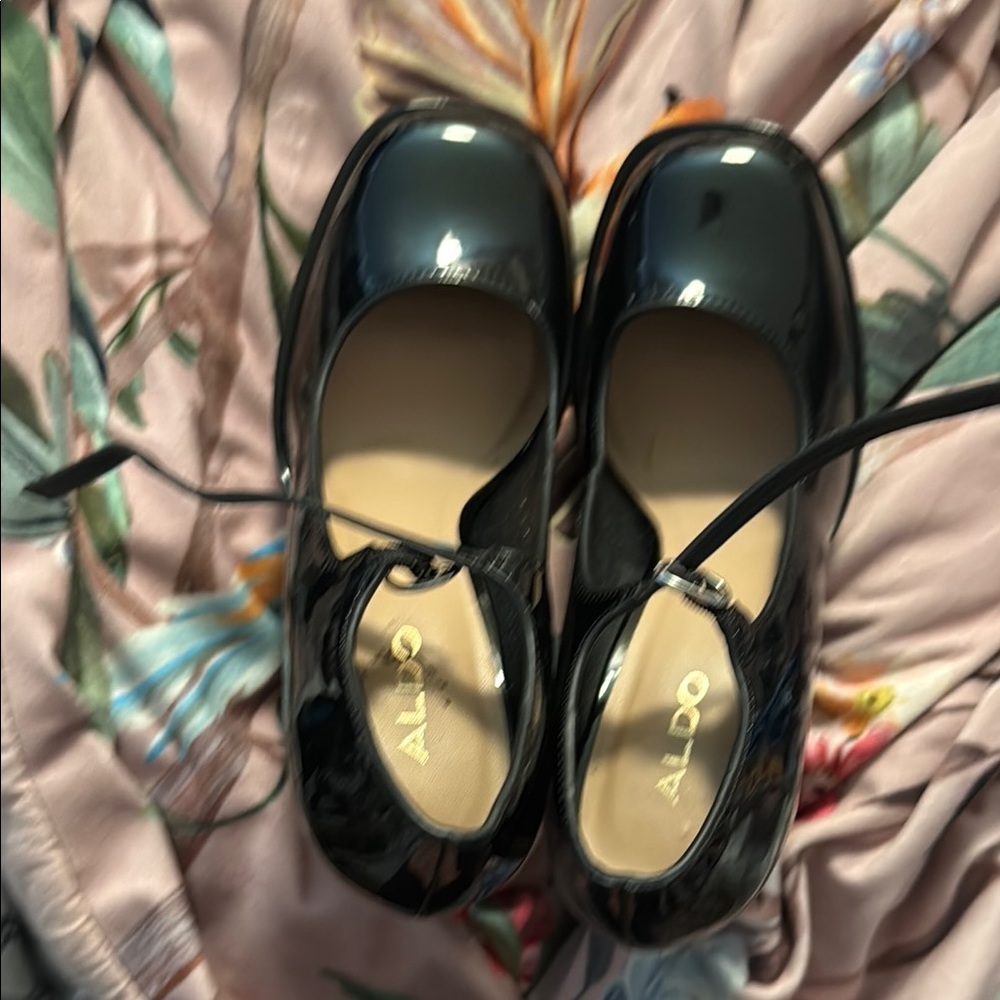 Aldo Black Patent Leather Flats with Strap